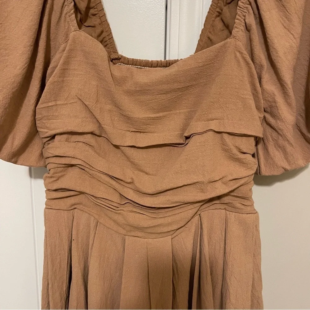 VICI Tan Smocked Puff Sleeve Romper